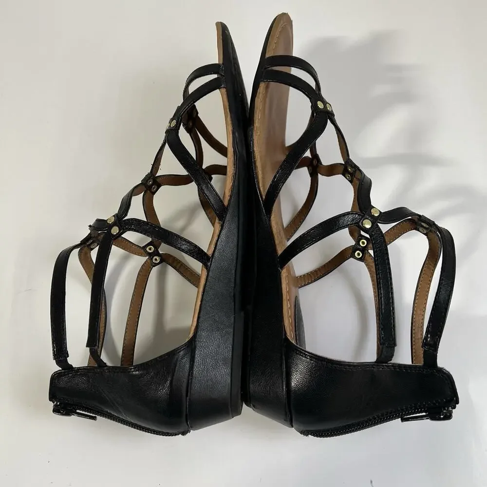 Montana Artisan Crafted Women Leather Gladiator Sandals Size 10 Black Flat
